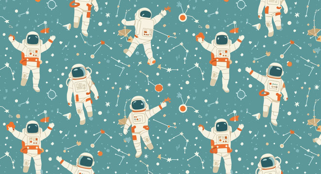 cute astronauts and constellations seamless pattern for kids space travel