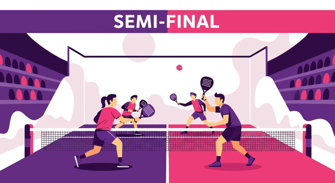Dynamic Padel Match Illustration Depicting Intense Competition During the Semi-Finals