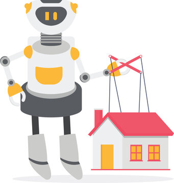 AI robot controlling house property with puppet strings