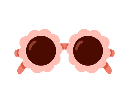 Pink flower sunglasses summer eyewear illustration. Cute floral shaped sun glasses object. Hand drawn vector fashion accessory graphic. Kids vacation equipment