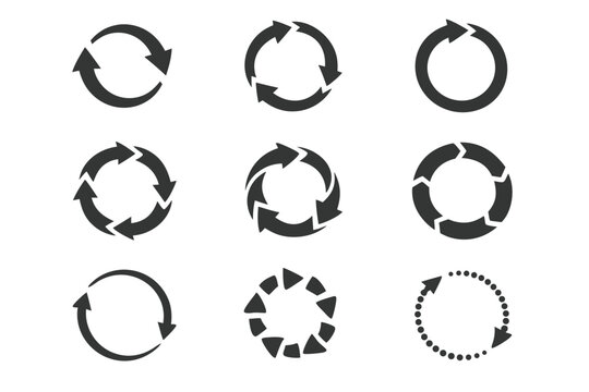 Circular process infographic element with rotating circle arrows, round step loop, and sync loading symbols. Modern flat vector design for business workflows, cycles, and iterative progress.