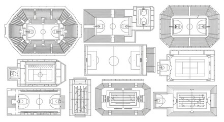 Collection of Sports Arena and Court Layouts Top Down View. © Ropu