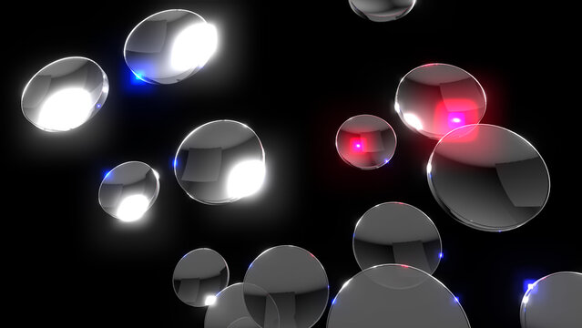 Droplets Molecules Water Surface Tension Red Glow Light Dark Chemistry Biology Organic Shapes Viscous Globule Cell