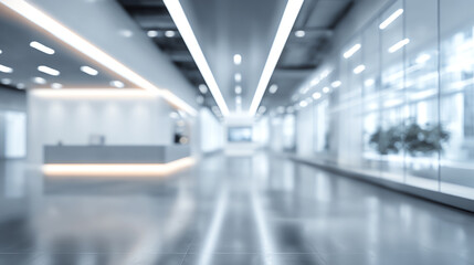 Obraz premium A modern office interior showcasing sleek lines and bright lighting, creating a spacious and inviting environment.