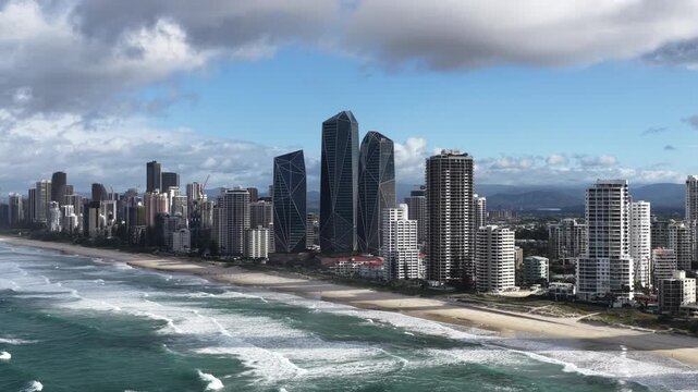Sunlight to modern urban towers on Gold Coast of Queensland, Australia &ndash; zoom in.