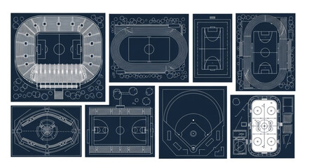 Collection of stadium blueprints and architectural plans. © Ropu