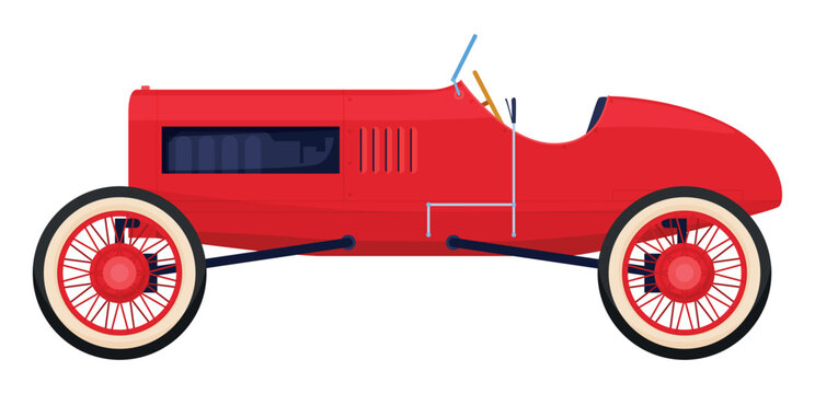 Red retro racing car in vector format on a clean white background for use in racing or retro car related designs and illustrations