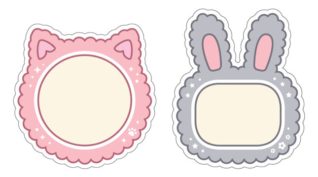 Cute pink cat and gray bunny photo frames Vector, illustration