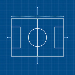 Technical Blueprint Illustration of a Minimalist Soccer Field Sports Layout © SATHI