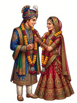 Indian Bride and Groom Exchanging Varmala in Traditional Hindu Wedding Ceremony