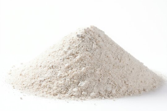 Pile of light wheat starch powder isolated on white background. Natural dry ingredient for baking cooking and culinary purposes. Healthy food preparation element.