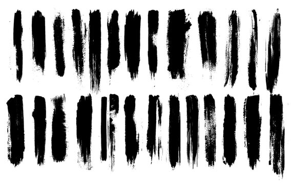 Grunge paint stripes and brayer print effects with merged black lines. Thick rectangular callout stamps and chalk-style text boxes.