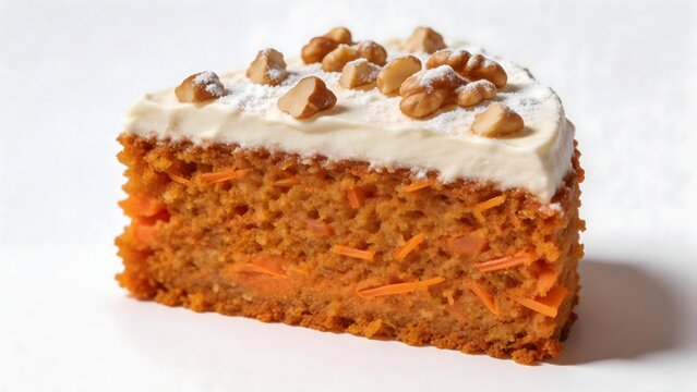 Carrot cake slice with cream and nuts