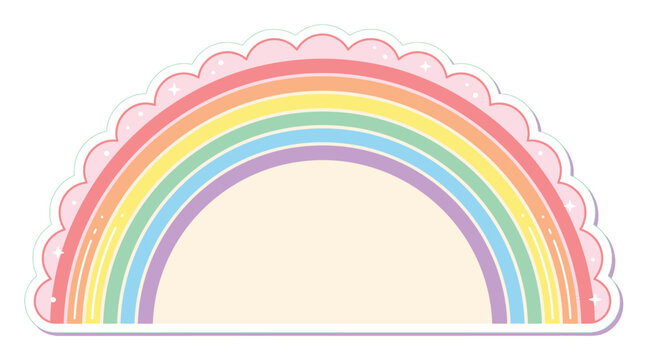 Colorful rainbow with pink clouds on white background Vector, illustration