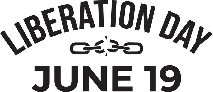 Liberation day june 19 text design with a broken metal chain symbol isolated on transparent background, Vector