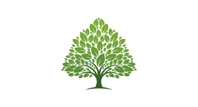 A stylized tree with a rounded, triangular crown, green leaves, and dark brown trunk