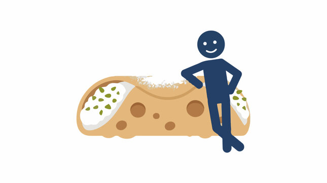 Person leaning on giant cannoli pastry