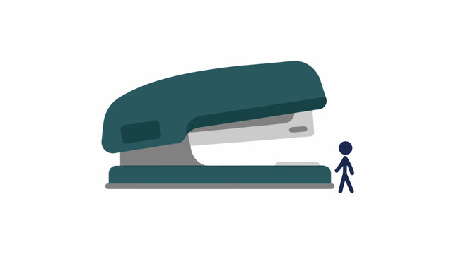 Giant office stapler and tiny person icon