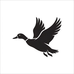 Fototapeta premium Black silhouette of flying duck in vector line art style