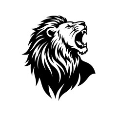 Obraz premium Black and white lion roaring silhouette line art illustration