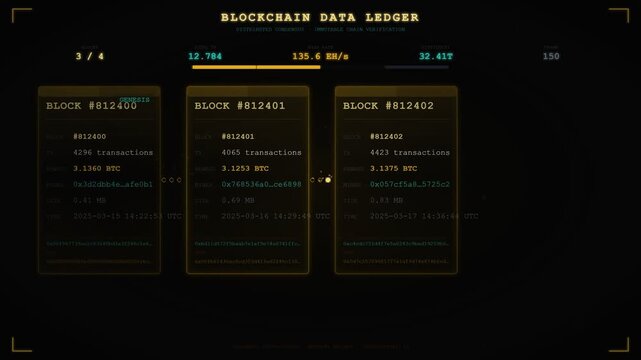 4K Blockchain Ledger Animation - Decentralized Crypto Network and Encrypted Blocks