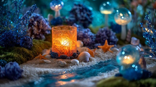 Glowing Beach Lantern at Twilight / 黄昏時のビーチに輝くランタン