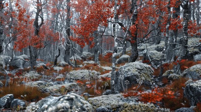 Vibrant red autumn leaves in arctic dwarf willow forest Canon EOS R5 24mm f11