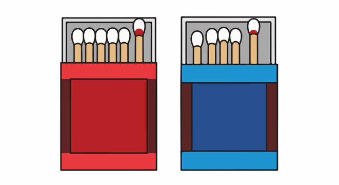 Two boxes of matches, one red, one blue, each with matches