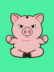 Fototapeta premium Angry Cartoon Piggy Mascot with Clenched Fists