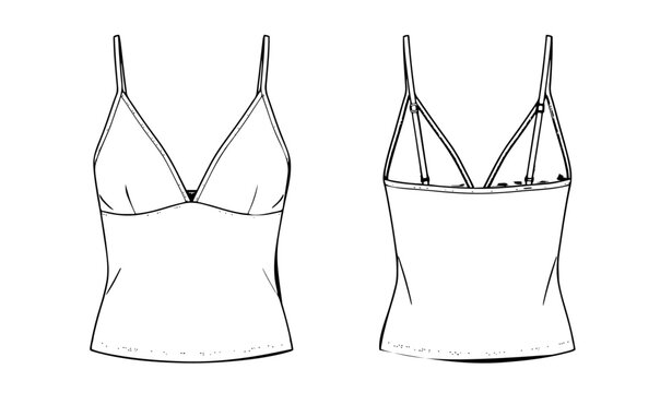 Women unisex crop camisole CAD mockup technical apparel vector illustration