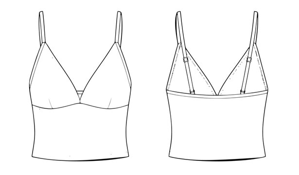 Flat crop tank top technical fashion template front and back vector illustration