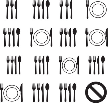 Black and white flat design cutlery set icons with no symbol Vector