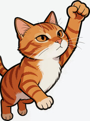 Fototapeta premium Cartoon Orange Tabby Cat Raising Its Fist