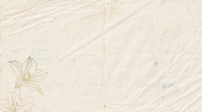 Vintage Grungy Old Paper Texture with Hand Drawn Lily Flower