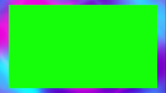 Vibrant neon gradient frame overlay border with green screen chroma key for video creators loopable
