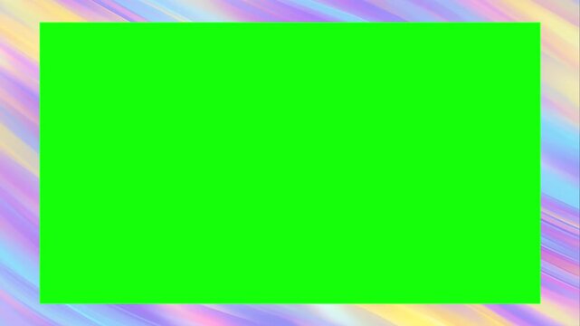 Bright iridescent rainbow motion frame overlay border with green screen chroma key loopable