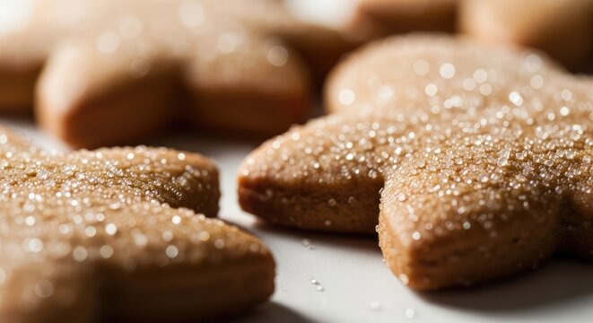 Abstract festive composition featuring soft blurred shapes of gingerbread cookies with shimmering sugar crystals and warm seasonal light, blur, sparkling, background