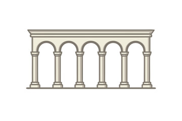 Fototapeta premium Abstract minimal colonnade architecture icon with classic arches and pillars, elegant ancient Greek or Roman colonnade silhouette for architectural design, isolated vector on white background.