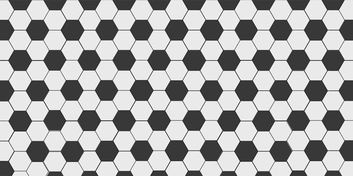 Seamless grid of soccer ball pattern. Black and white hexagonal background. Vector illustration.