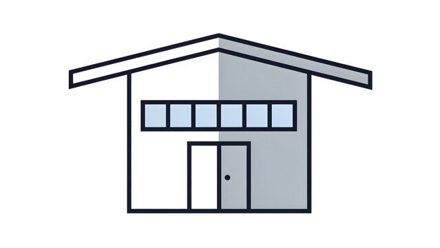minimalist modern house icon with rectangular windows and pitched roof design