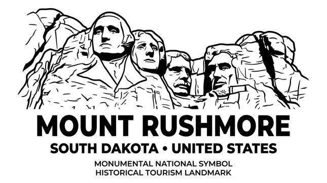 Mount Rushmore National Memorial Black and White Outline Art
