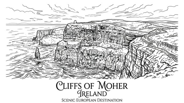 Cliffs of Moher Ireland - Etching Style Landscape