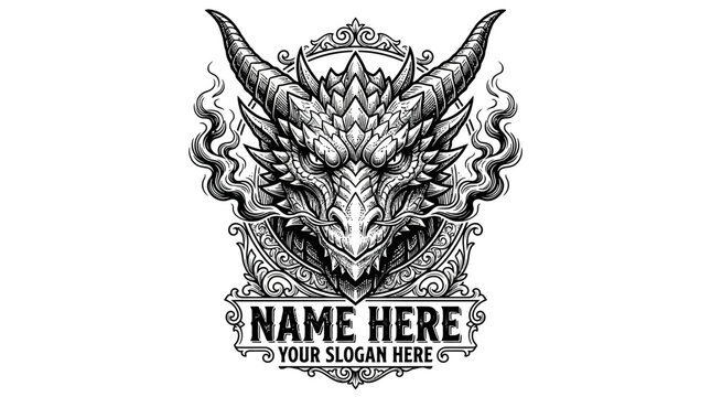 Intricate Dragon Head Emblem with Text Placeholder