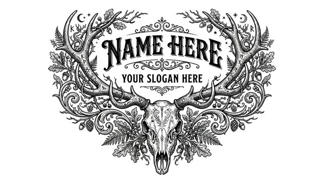 Rustic Deer Skull Emblem With Floral Accents