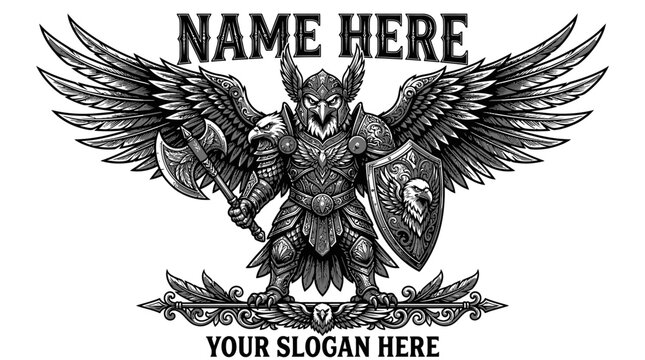 Eagle Warrior Emblem With Wings Axe and Shield
