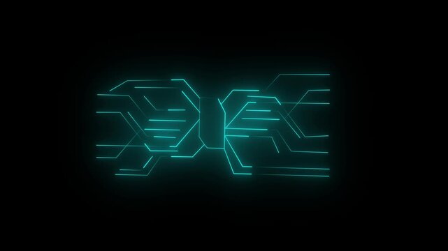 Digital. Data moving on Circuit Board and loop backgrounds. Circuit Board with neon line moving electrons Data Flow Loop Background black 