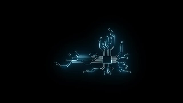 Digital. Data moving on Circuit Board and loop backgrounds. Circuit Board with neon line moving electrons Data Flow Loop Background black 