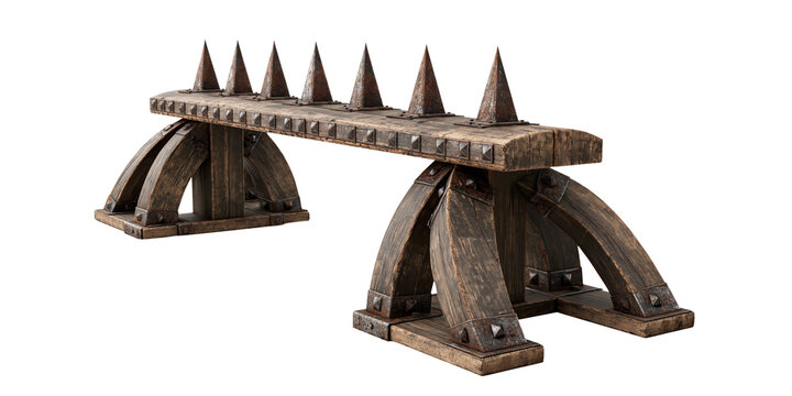 A medieval barricade with spikes, fences and walls isolated on transparent background. Concept of abatis and siege fortification.