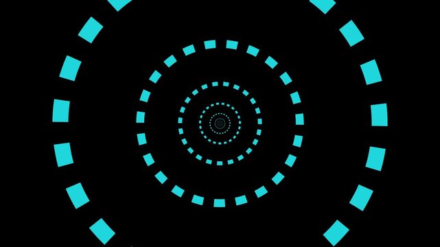 Abstract square tunnel with neon light lines looped animation. Hypnotic flight in virtual swirl with fluorescent beaming. Futuristic cyberspace pathway background black with zoom and 4k video