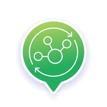 bioavailability icon with molecule and arrows, line design